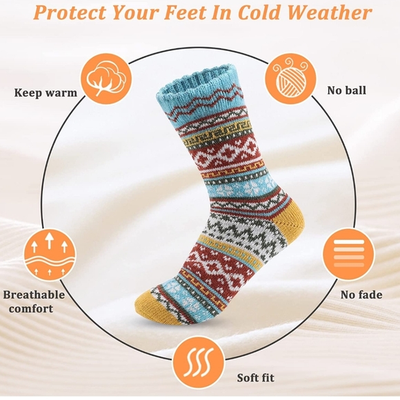 5 Pairs Women's Wool Socks for Fall Winter Knit Cozy Crew Socks  - Picture 3 of 6